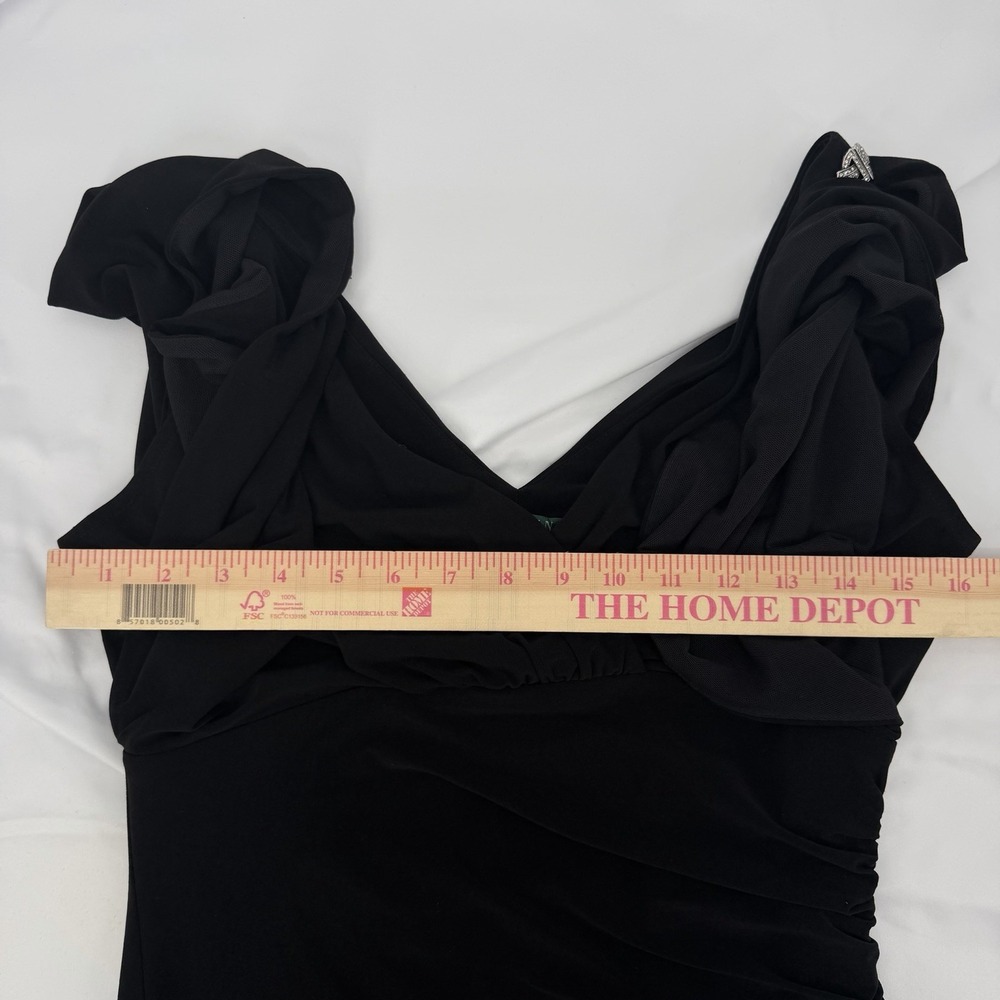 Ralph Lauren Sz 6 Black Shirred Mini Dress Ruched Side Cold Shoulder Embellished - Picture 7 of 8